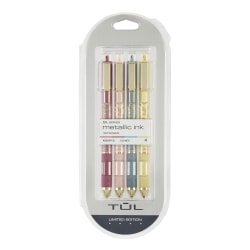 TUL® GL Series Retractable Gel Pens, Limited Edition, Medium Point, 0.8 mm, Assorted Barrel Colors With Feather Pattern, Assorted Metallic Inks 2, Pack Of 4 Pens