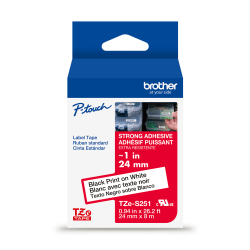 Brother P-touch TZeS251, Laminated, ~1" x 26.2 ft (24mm x 8m), Black on White Label Tape