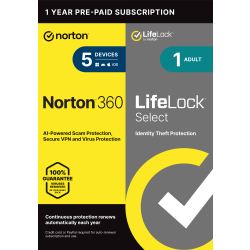 Norton 360/LifeLock Select Bundle, For 5 Devices