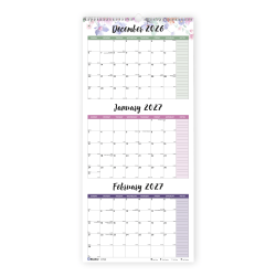 2026-2028 Blueline 3-Month Wall Calendar, 12-1/4" x 27", Passion, December 2026 To January 2028, C171129, Total Qty 1
