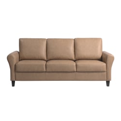 Lifestyle Solutions Winslow Faux Leather Sofa With Rolled Arms, Light Brown/Black