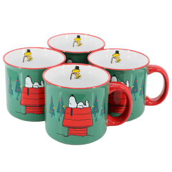 Peanuts Snoopy Christmas 4-Piece Stoneware Camper Mug Set, 21 Oz, Green/Red
