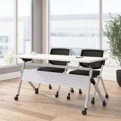 Bush Business Furniture Envision 60"W Folding Training Table and 2 Folding Chairs, White/Cool Gray Metallic, Standard Delivery
