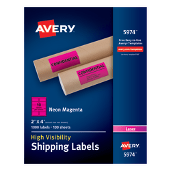 Avery® High-Visibility Shipping Labels, AVE5974, 2" x 4", Neon Magenta, Box Of 1000