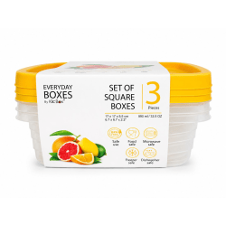 Klic Food Storage Containers, Rectangular, Clear/Yellow, Total Qty 3