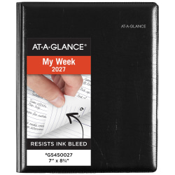 AT-A-GLANCE® DayMinder® Executive 2027 Refillable Weekly Monthly Planner, Black, Medium, 7" x 8 3/4"