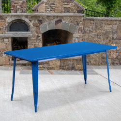Flash Furniture Commercial Grade Indoor/Outdoor Metal Table, 29-1/2"H x 31-1/2"W x 63"D, Blue