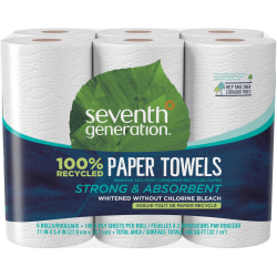 Seventh Generation 100% Recycled Paper Towels - 2 Ply - 11" Width x 5.40" Length - 140 Sheets/Roll - White - Paper - 6/Pack - 4 / Carton