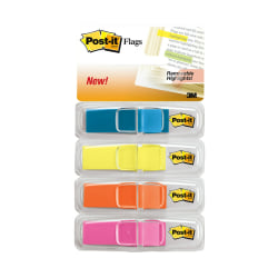 Post-it® Notes Flags, 1/2" x 1-7/10", Assorted Bright Colors, 35 Flags Per Pad, Pack Of 4 Pads