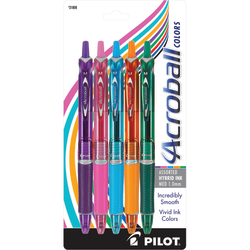 Pilot® Acroball Retractable Hybrid Gel Pens, Medium Point, 1.0 mm, Assorted Barrels, Assorted Ink Colors, Pack Of 5 Pens, 31808