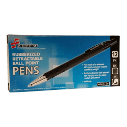 SKILCRAFT® Retractable Ballpoint Pens, Ergonomic Grip, Medium Point, 83% Recycled, Black Ink, Box Of 12