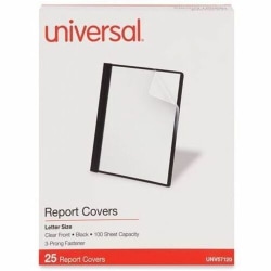 Universal Letter Recycled Report Cover with Fastener - 1/2" Folder Capacity - 8 1/2" x 11" - 100 Sheets Capacity - 3 x Prong Fastener(s) - Leatherette, Paper, Polypropylene - Clear, Black - 10% Recycled - 25 / Box