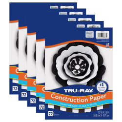 Tru-Ray Construction Paper, Heavyweight, 12" x 18", Black & White, 72 Sheets Per Pack, Set Of 5 Packs