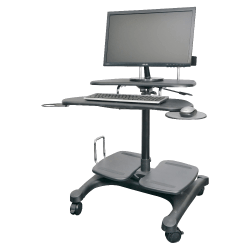 Kantek Sit to Stand Mobile Height Adjustable Computer Workstation With LCD Monitor Mount Pole, 48-1/2"H x 27-1/2"W x 25"D, Black
