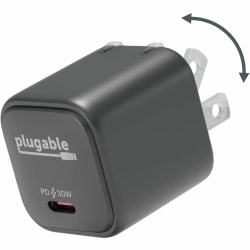 Plugable GaN USB C Charger Block, 30W Portable Charger - Foldable Prongs, PPS USBC Fast Charger for iPhone 14, iPad Pro, Samsung Galaxy S23 and more (Cable Not Included) - Black