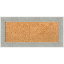 Amanti Art Rectangular Non-Magnetic Cork Bulletin Board, Natural, 35" x 17", Glam Linen Gray Plastic Frame