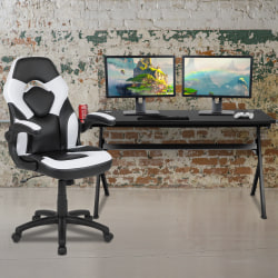 Flash Furniture Gaming Desk And Racing Chair Set With Cup Holder, Headphone Hook & Removable Mouse Pad Top, White