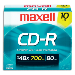 Maxell® CD-R Media With Jewel Cases, 700MB/80 Minutes, Pack Of 10