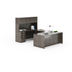 Boss Office Products Holland Series Executive U-Shaped Desk With File Storage Pedestal And Hutch, Driftwood