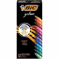 BIC Gelocity Gel Pens, Pack Of 12, Medium Point, 0.7 mm, Assorted Ink
