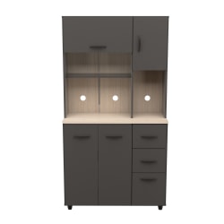 Inval Storage Cabinet With Microwave Stand, 66-1/8"H x 23-5/8"W x 15-7/16"D, Dark Gray/Maple