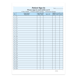 HIPAA Compliant Patient/Visitor Privacy 2-Part Sign-In Sheets, 8-1/2" x 11", Blue, Pack Of 250 Sheets