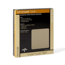 Medline Optifoam Thin Adhesive Dressings, 4" x 4", Tan, Pack Of 10