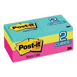 Post-it® Notes Cube, 1-7/8 in x 1-7/8 in, Assorted Colors, Pack Of 2 Cubes