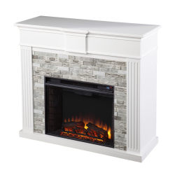 SEI Furniture Bondale Electric Fireplace With Faux Stone Surround, 38-1/4"H x 41-3/4"W x 15-3/4"D, White/Gray