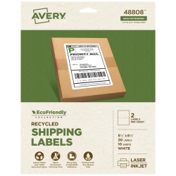 Avery® EcoFriendly Recycled Labels, Rectangle, 5-1/2" x 8-1/2", Matte White, Pack Of 20