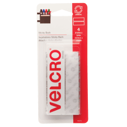 VELCRO® Brand Sticky Back™ Tape, 3/4" x 3 1/2", White, 4 Strips Per Pack, Set Of 6 Packs
