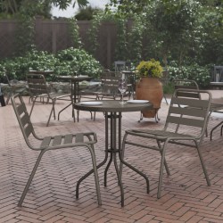 Flash Furniture Bellamy Round Tempered Glass Metal Outdoor Furniture Table, 28"H x 23-3/4"W x 23-3/4"D, Clear/Bronze