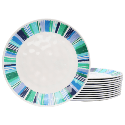 Gibson Home Tropical Sway Orleans 12-Piece Melamine Dinner Plate Set, 11", Blue
