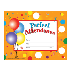 Hayes Publishing Stick-To-It Perfect Attendance Certificates And Reward Seals, 8 1/2" x 11", Multicolor, Pack Of 30 Certificates And 160 Reward Seals