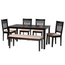 Baxton Studio Genesis Modern Fabric/Finished Wood 6-Piece Dining Set, Beige/Dark Brown