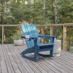 Flash Furniture Halifax All-Weather Adirondack Chair with Cup Holder and Pull-Out Ottoman, Blue