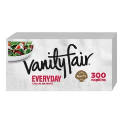 Vanity Fair® Everyday Napkins, 2 Ply, 13" x 12-3/4", White, 300 Per Pack, Case Of 8 Packs