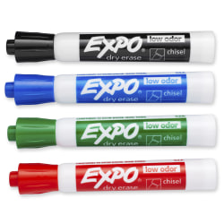 EXPO® Low-Odor Dry-Erase Markers, Chisel Point, Assorted Colors, Pack Of 4