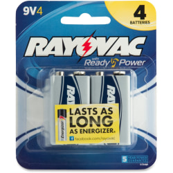 Rayovac Alkaline 9 Volt Battery - For Multipurpose - Proprietary Battery Size - 9 V DC - 4 / Pack