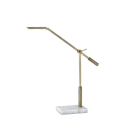 Adesso® Vera LED Desk Lamp, Adjustable Height, 26"H, Antique Brass Shade/White Marble Base