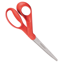 Fiskars Bent Left-Hand Scissors, 8", Pointed , Orange/Red