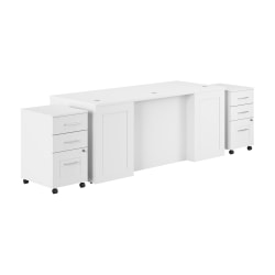Bush Business Furniture Hampton Heights 72"W Executive Desk With Mobile File Cabinets, White, Standard Delivery