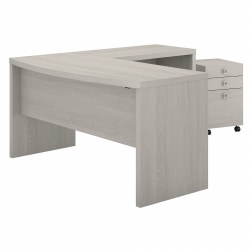 Bush Business Furniture Echo 60"W L-Shaped Bow-Front Corner Desk With Mobile File Cabinet, Gray Sand, Standard Delivery