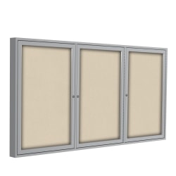Ghent Traditional 3-Door Enclosed Fabric Bulletin Board, 48" x 96", Beige, Satin Aluminum Frame