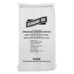 Genuine Joe Embossed 2-Ply Dinner Napkins, 17" x 15", 100% Recycled, White, 100 Napkins Per Sleeve, Carton Of 30 Sleeves
