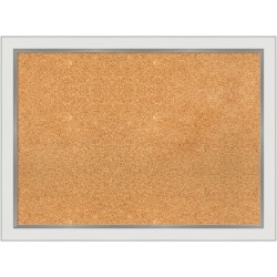 Amanti Art Rectangular Non-Magnetic Cork Bulletin Board, Natural, 31" x 23", Eva White Silver Narrow Plastic Frame