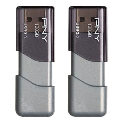 PNY Turbo Attaché 3 USB 3.0 Flash Drives, 128GB, Silver, Pack Of 2 Drives