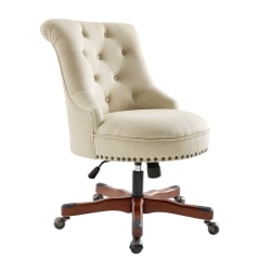 Linon Dallas Fabric Mid-Back Home Office Chair, Beige/Cherry
