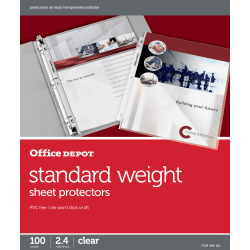 Office Depot® Brand Standard Weight Sheet Protectors, 8-1/2" x 11", Clear, Box Of 100