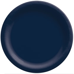 Amscan Round Paper Plates, Navy Blue, 6-3/4", 50 Plates Per Pack, Case Of 4 Packs